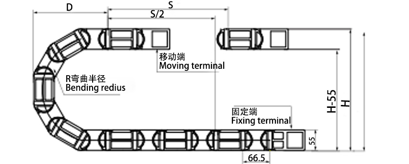 35系列强力型拖链主要参数图 35系列强力型拖链主要参数图