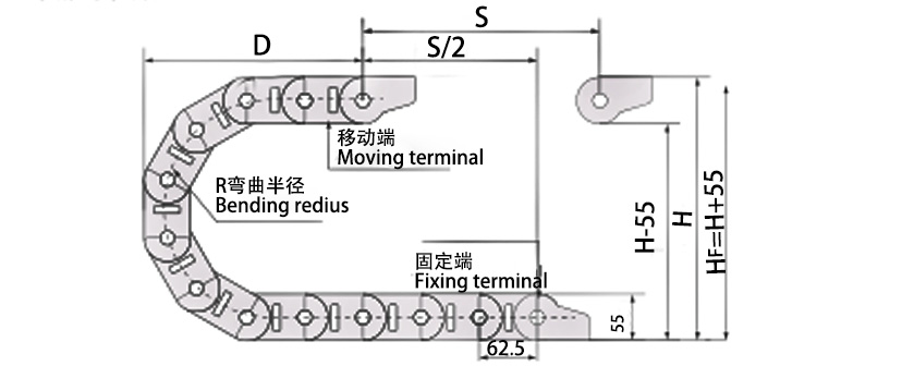 35系列高负载型拖链主要技术参数图 35系列高负载型拖链主要技术参数图