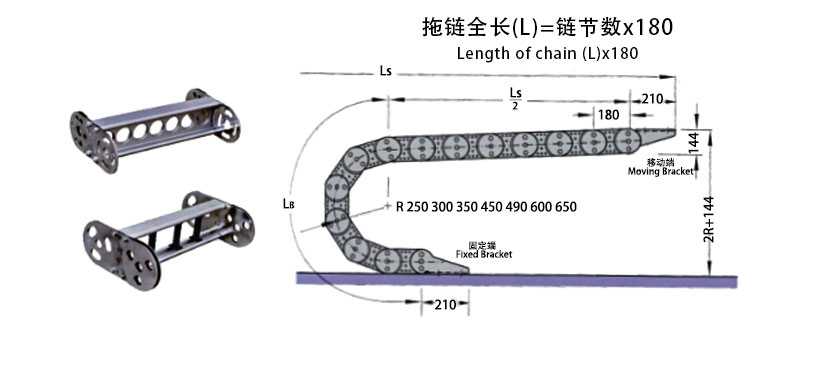 TL180型钢铝拖链安装尺寸图 TL180型钢铝拖链安装尺寸图